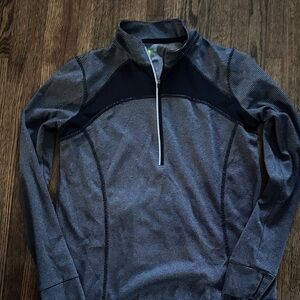 Xersion Black and Gray Striped Quarter-Zip Pullover